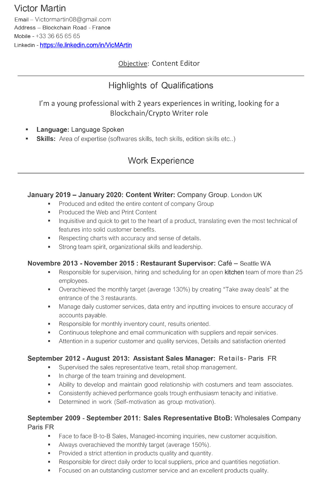 Un CV en anglais, pour quoi faire ?  OnchainJobs